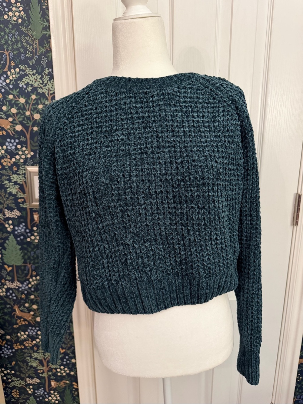 Altar'd State Waffle-Knit Crewneck Sweater in Deep Teal